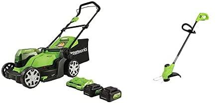 Greenworks 48V 17" Cordless Electric Lawn Mower, String Trimmer, (2) 4.0Ah Batteries and Rapid Charger