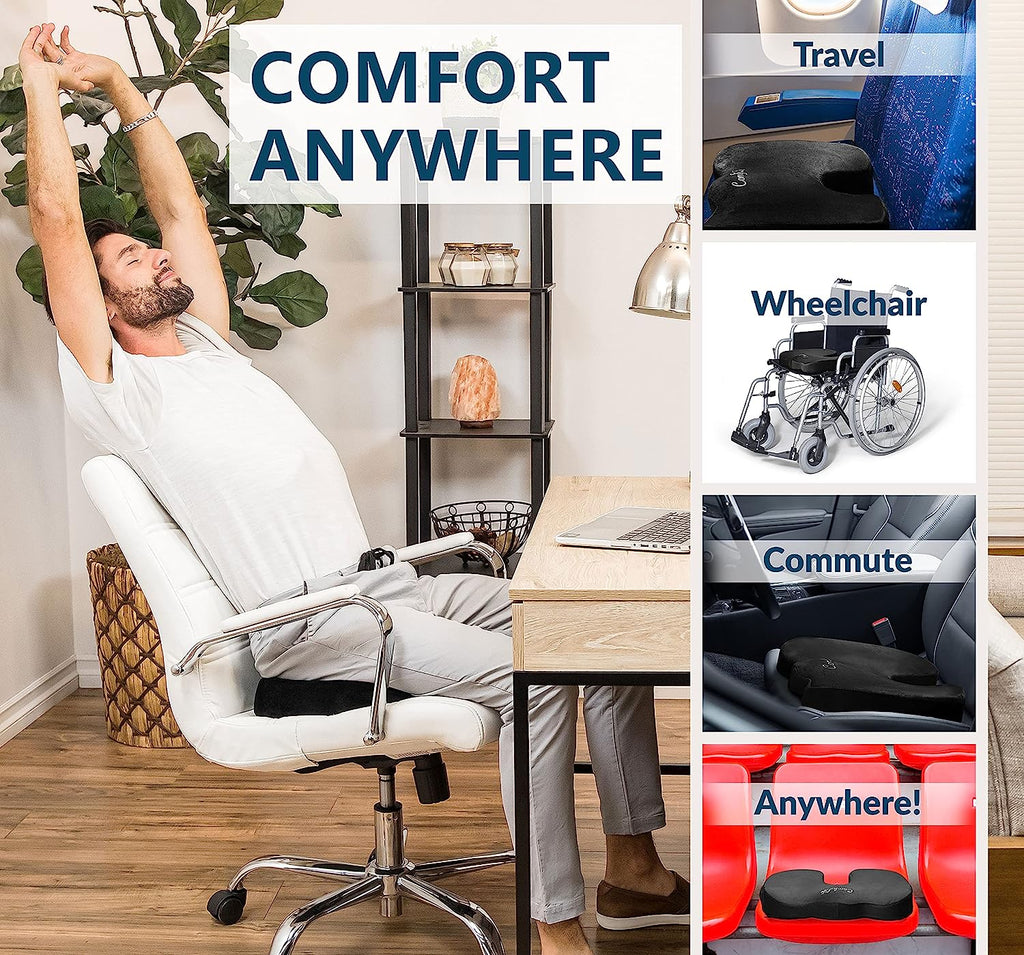 ComfiLife Gel Enhanced Seat Cushion - Non-Slip Orthopedic Gel &amp; Memory Foam Coccyx Cushion for Tailbone Pain - Office Chair Car Seat Cushion - Sciatica &amp; Back Pain Relief (Black)