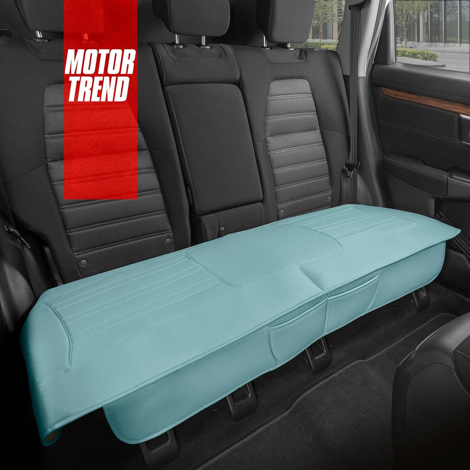 Motor Trend Seat Cover for Cars Trucks SUV, Faux Leather Rear Bench Mint Padded Car Seat Cover with Storage Pockets, Premium Interior Car Seat Cover