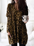Casual Leopard Print Pocket Long Sleeve T-shirt