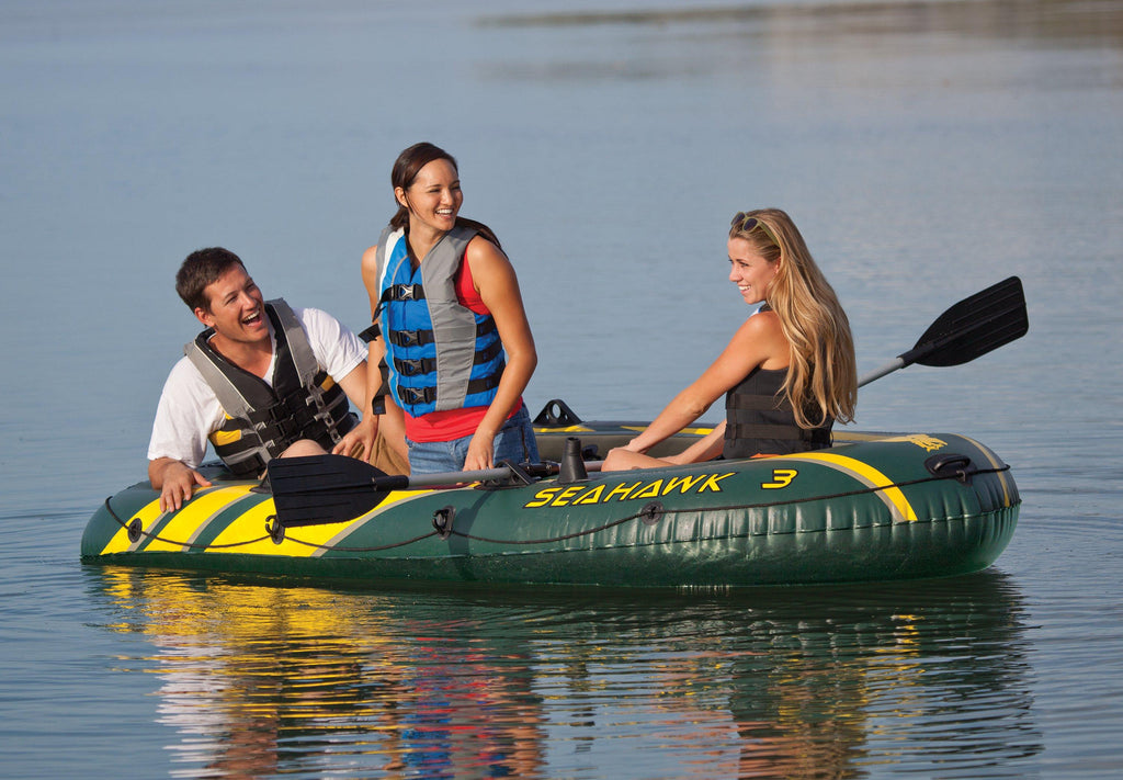 Seahawk 3 Person Inflatable Boat Set with Aluminum Oars &amp; Pump (3 Pack)