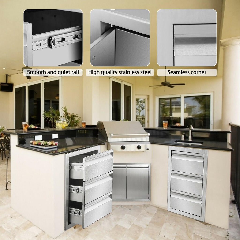 BBQ Access Door Triple Drawer 14x20.5x23" Combo Outdoor Kitchen Flush Mount