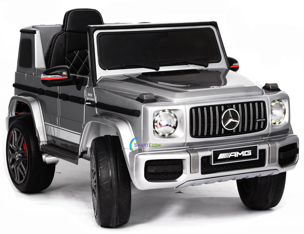 12V powered Mercedes AMG G63 Ride on electric car For Kids with Remote Control LED lights MP3 Leather Seat - Silver