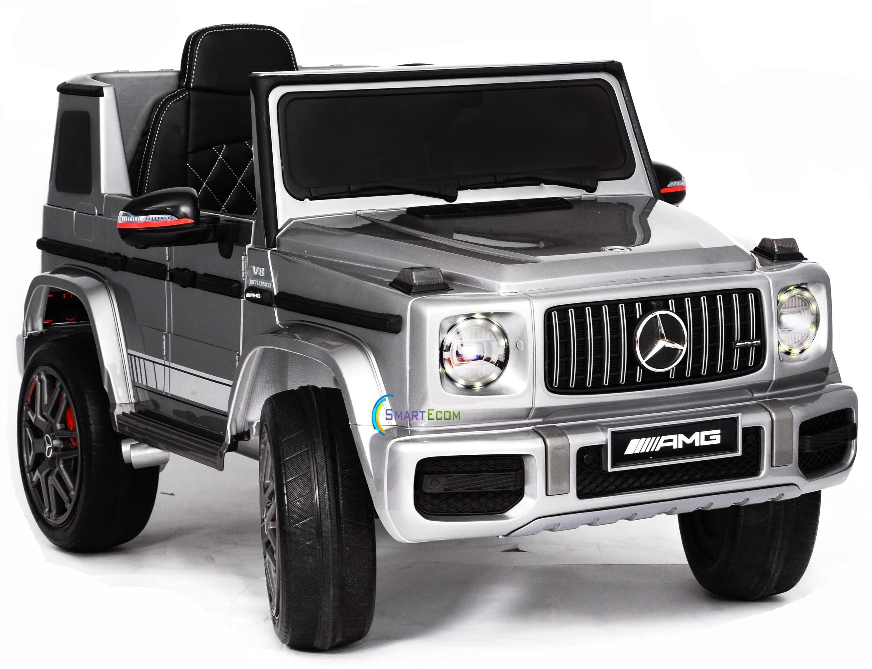 12V powered Mercedes AMG G63 Ride on electric car For Kids with Remote Control LED lights MP3 Leather Seat - Silver