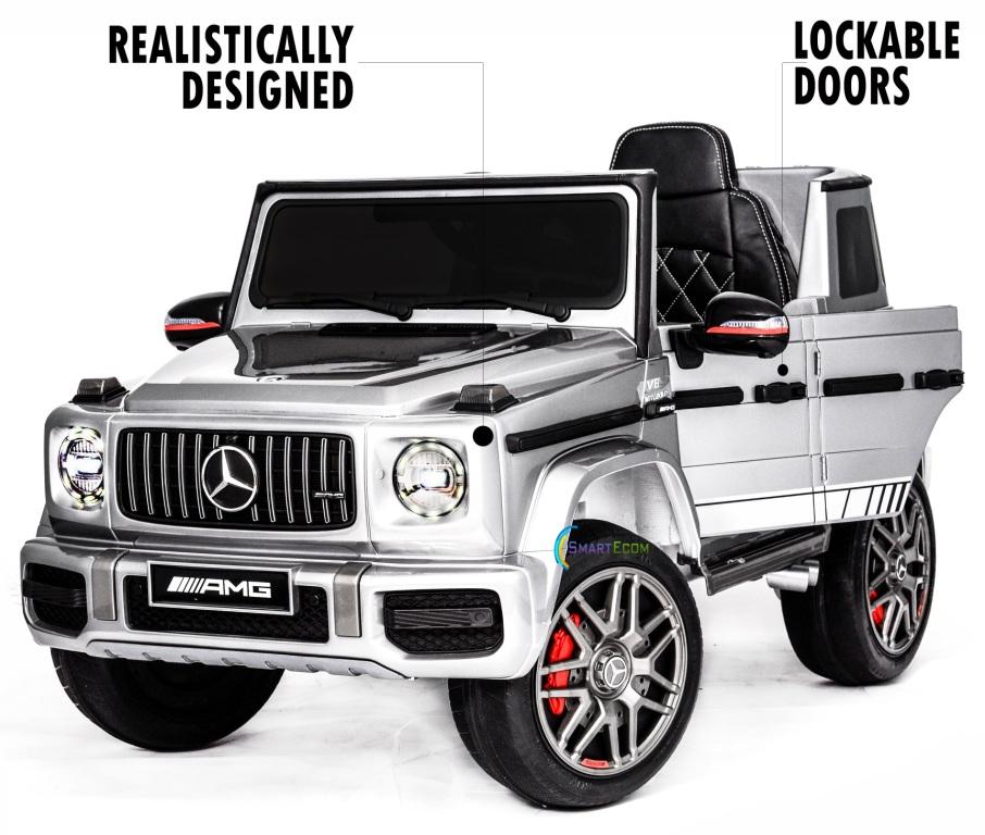 12V powered Mercedes AMG G63 Ride on electric car For Kids with Remote Control LED lights MP3 Leather Seat - Silver