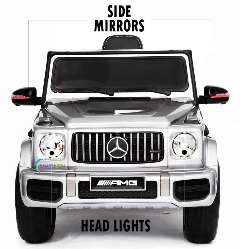 12V powered Mercedes AMG G63 Ride on electric car For Kids with Remote Control LED lights MP3 Leather Seat - Silver