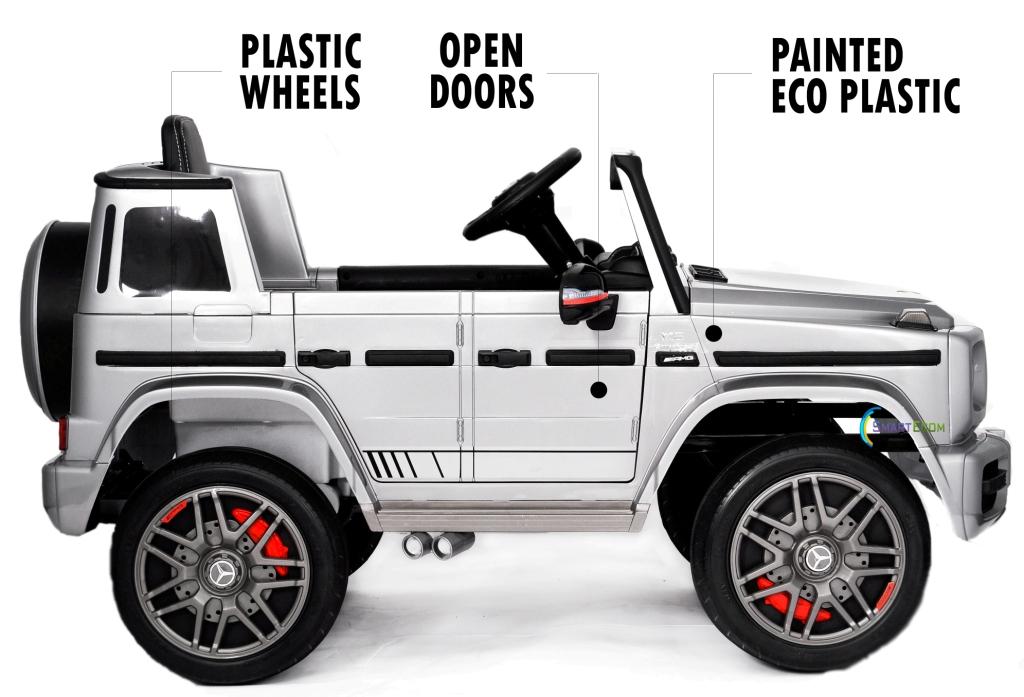 12V powered Mercedes AMG G63 Ride on electric car For Kids with Remote Control LED lights MP3 Leather Seat - Silver