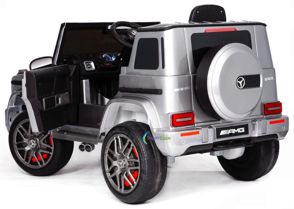 12V powered Mercedes AMG G63 Ride on electric car For Kids with Remote Control LED lights MP3 Leather Seat - Silver