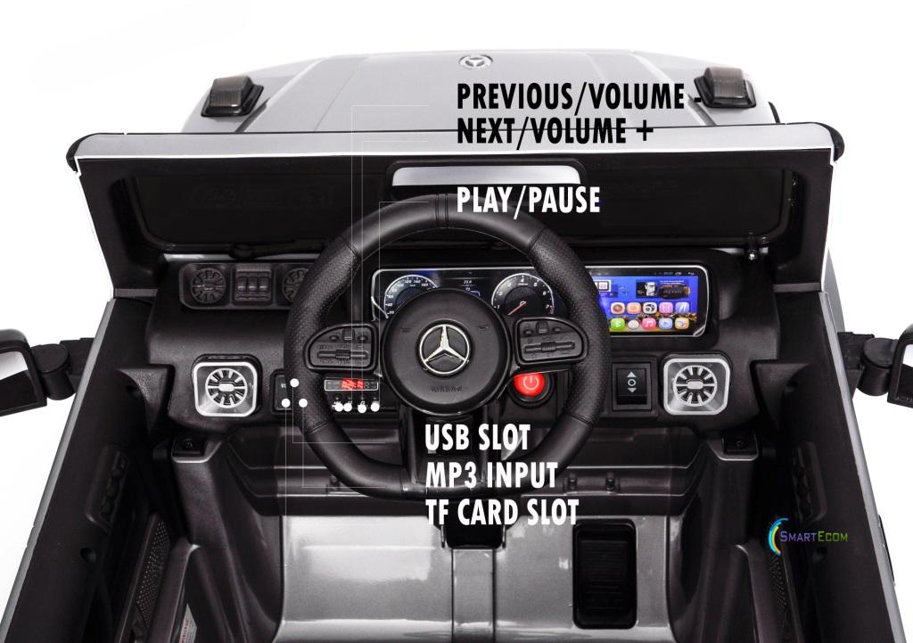 12V powered Mercedes AMG G63 Ride on electric car For Kids with Remote Control LED lights MP3 Leather Seat - Silver