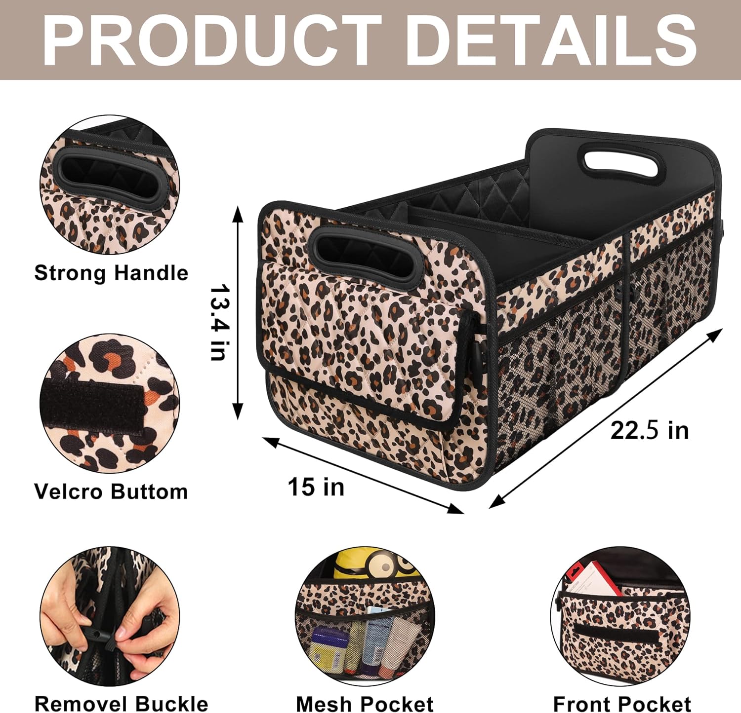 Car Trunk Organzier for suv,Car Organziers and Storage with 6 Big Pocket,Car Accessories for Women/Men 70L Waterproof Polyester Trunk Organzier for Car/SUV/Minivan/Truck(Large, Leopard print)