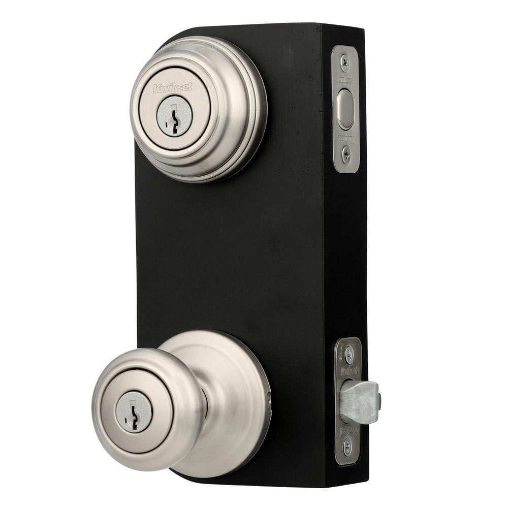 Cameron Satin Nickel Exterior Entry Door Knob and Single Cylinder Deadbolt Combo Pack Featuring SmartKey Security