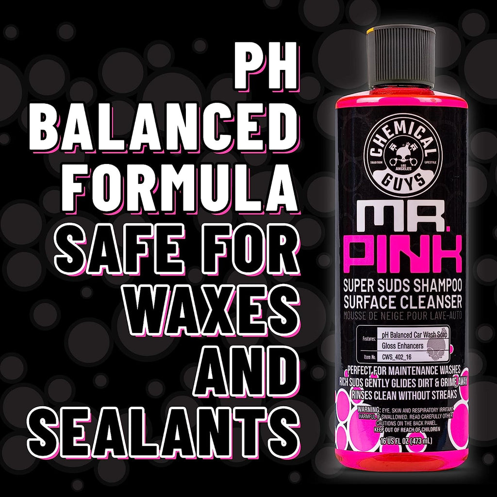 Chemical Guys CWS_402BK Car Wash Detailing Bucket, Mitt &amp; Accessories Bundle (6 Items) Featuring Mr. Pink Foaming Car Wash Soap, 128 fl oz (1 Gal) Works on Cars, Trucks, SUVs, RVs &amp; More