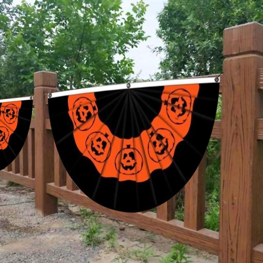 Mnycxen Happy Halloween Pumpkin Lantern Bunting Fan Semicircular Flag Party Decor45X90Cm