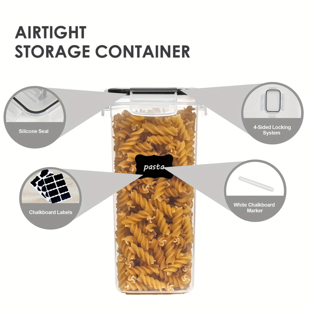 7pcs Airtight Food StoraContainers: BPA Plastic Canisters For Spaghetti, Dry Food, Flour &amp; Sugar - Includes Labels!