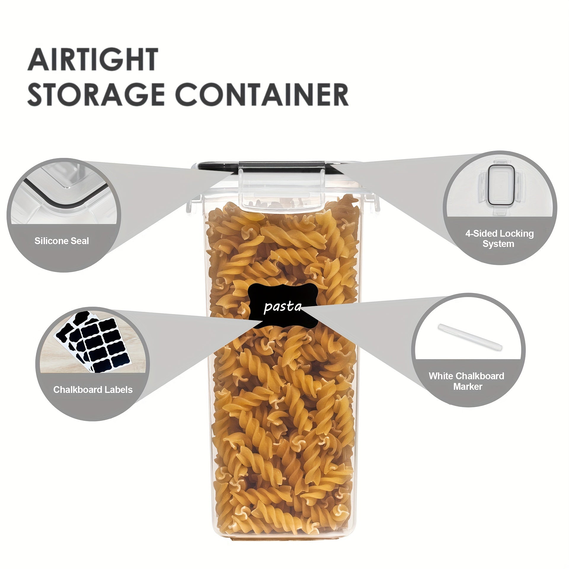 9-Piece Airtight Food StoraContainers Set: Keep Your Kitchen &amp; Pantry Organized &amp; BPA-Free! Includes Labels For Spaghetti, Cereal, Flour &amp; Oats.