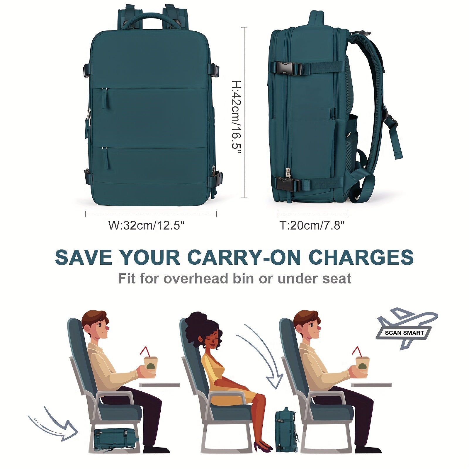 LarTravel Backpack, Carry On Backpack, HiBackpack, Waterproof Outdoor Sports Rucksack, Casual Daypack, School Bag, Fit 14 Inch Laptop With USB Charging Port &amp; Shoes Compartment