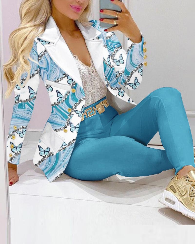 Fashion Butterfly Texture Print Suit