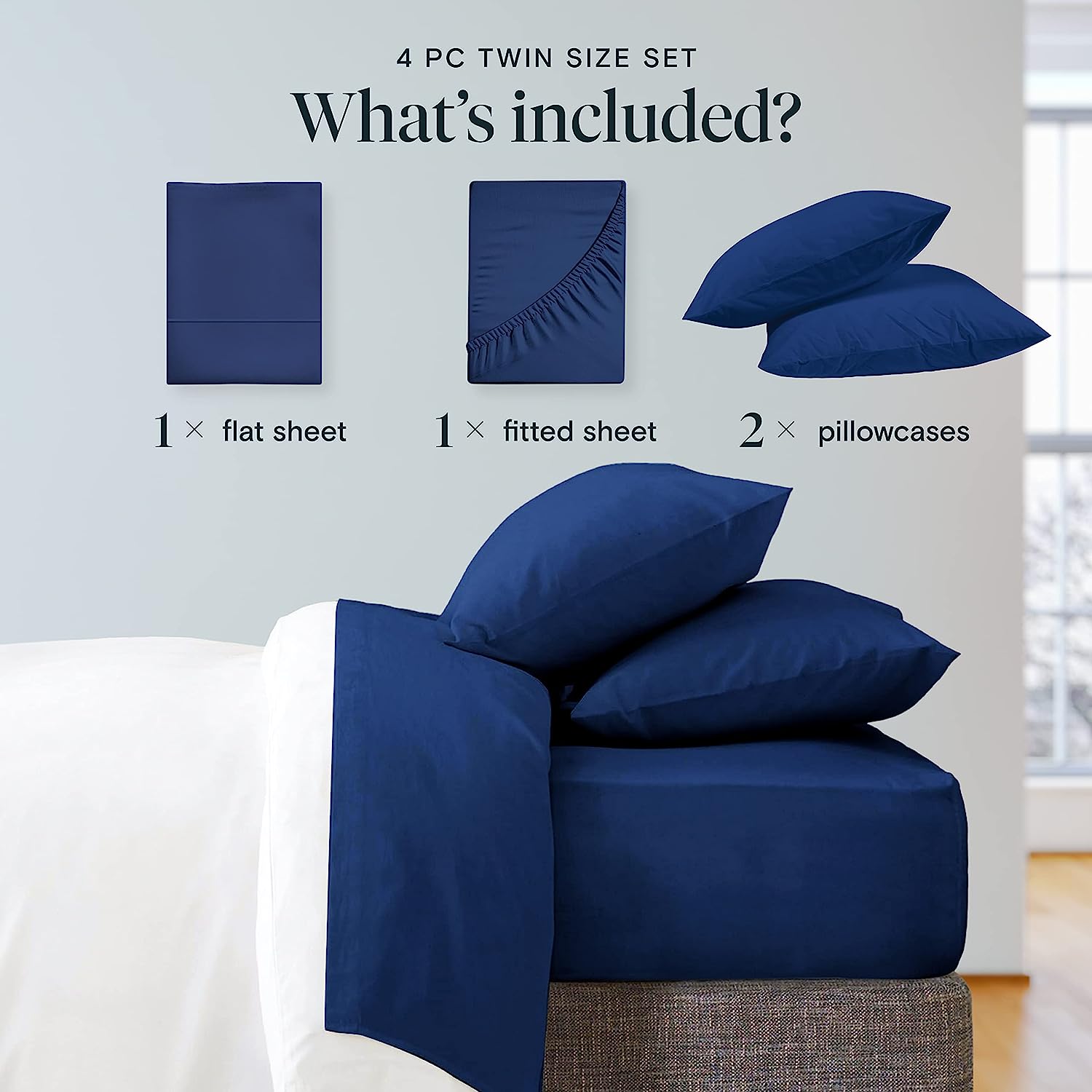 LuxClub Twin Sheets Set - Soft Kids Twin Bed Sheets for Boys and Girls, 4 PC Deep Pockets 18" Eco Friendly Wrinkle Free Fitted Sheets Machine Washable Hotel Bedding Silky Soft- Navy Twin