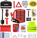 Emergency Car Kit,Roadside Safety Assistance Kit with Jumper Cable for Women Men Adult Girl Trip,Black Auto Truck Automotive Vehicle Road Side Emergency Bag with First Aid Kit Shovel for Driver Travel