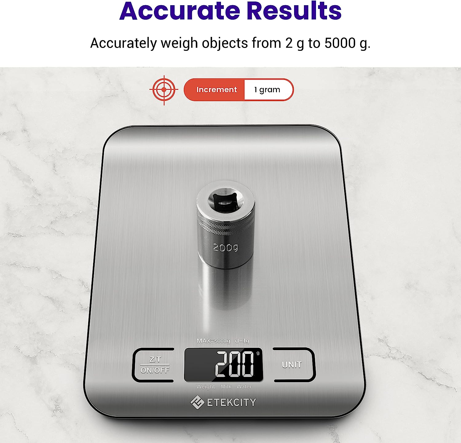 Etekcity Food Kitchen Scale, Digital Grams and Ounces for Weight Loss, Baking, Cooking, Keto and Meal Prep, LCD Display, Medium, 304 Stainless Steel
