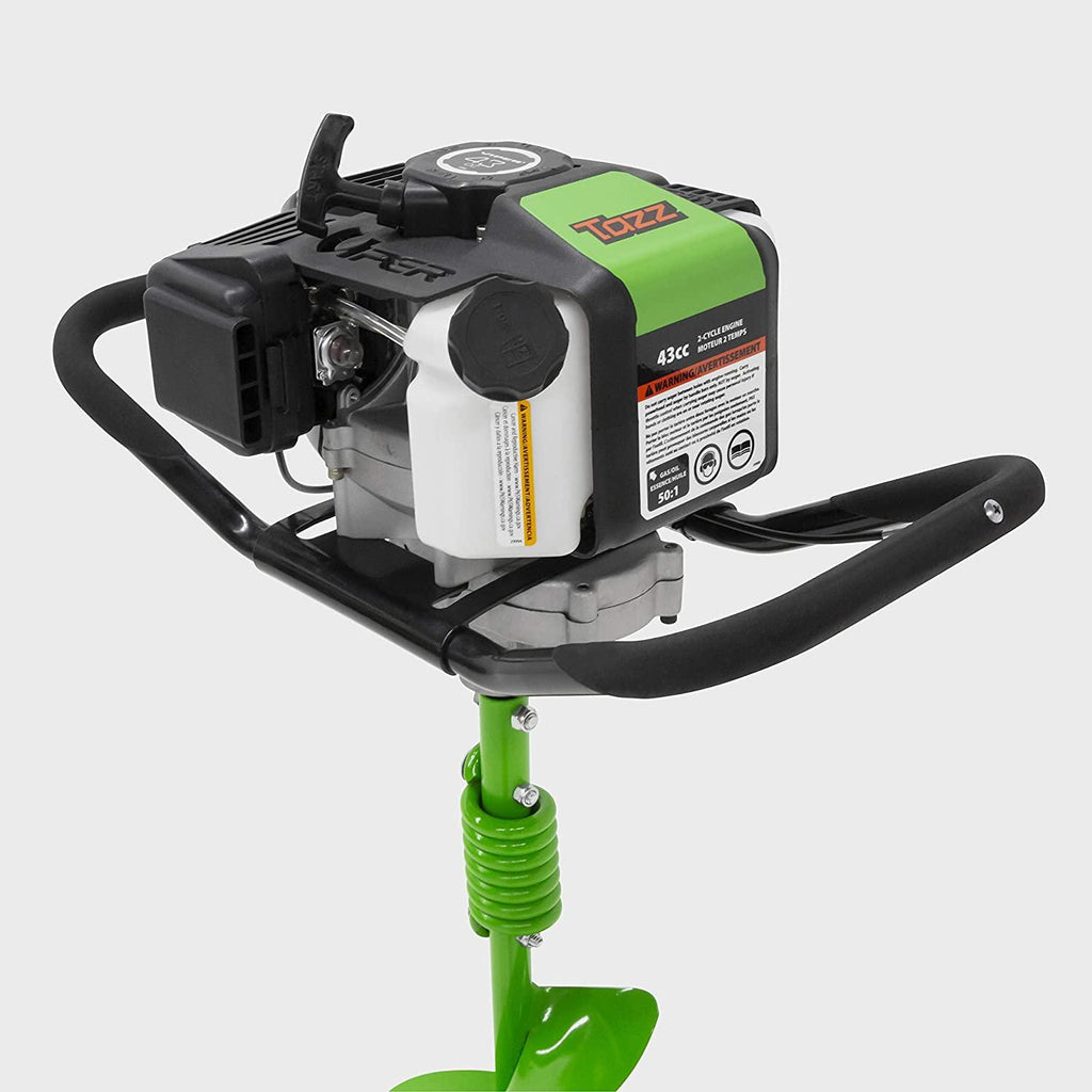 TAZZ 35365 Earth Auger/Post Hole Digger with 43cc 2 Cycle Gas Engine, 8" Bit with Fishtail Point and Shock Absorbing Spring Welded Steel Handlebars, Alloy Gear and Ball-Bearing Transmission