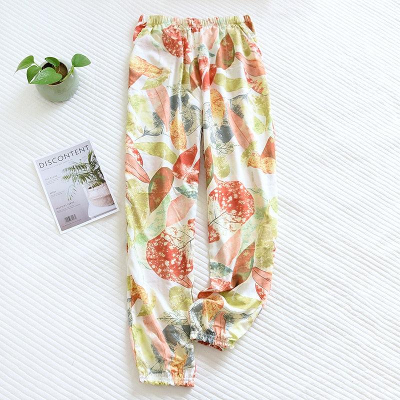 floral printed soft pants with pocket