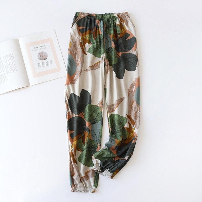 floral printed soft pants with pocket