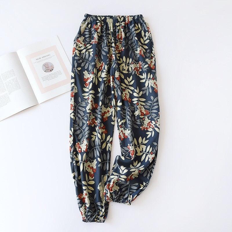 floral printed soft pants with pocket
