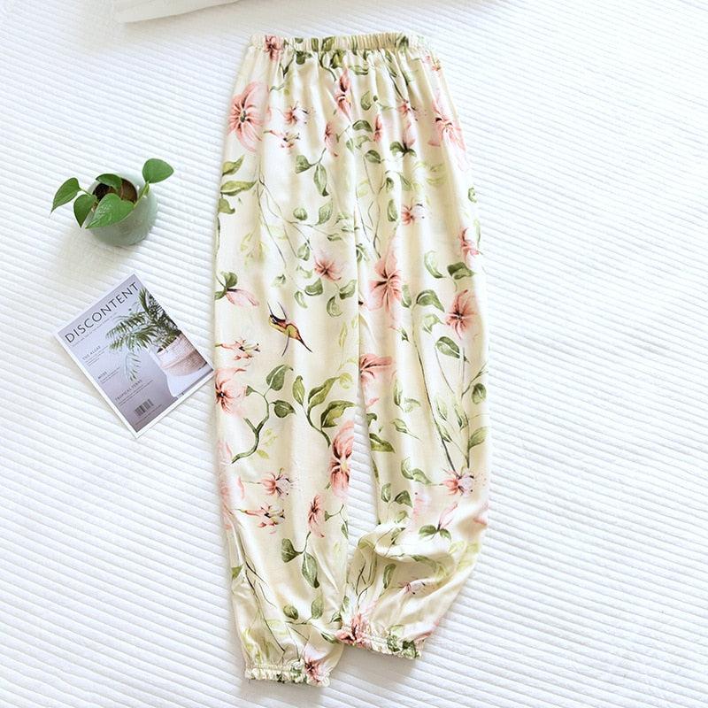 floral printed soft pants with pocket