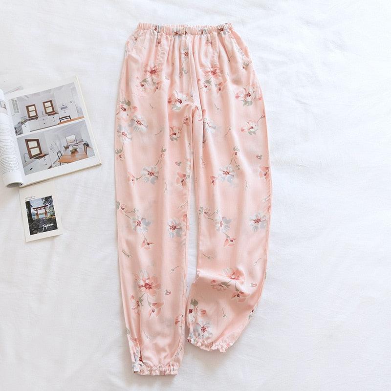 floral printed soft pants with pocket