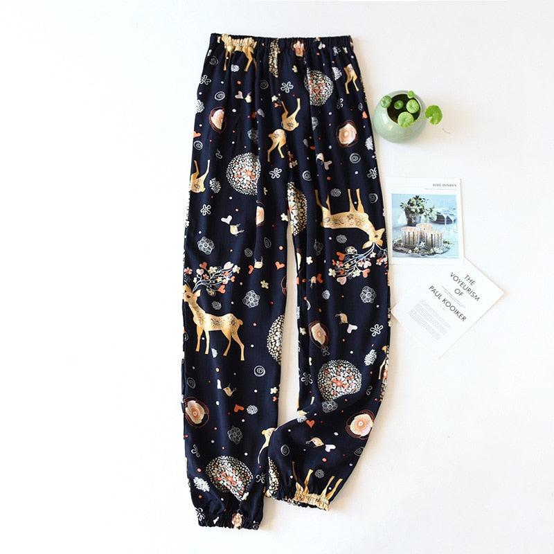 floral printed soft pants with pocket