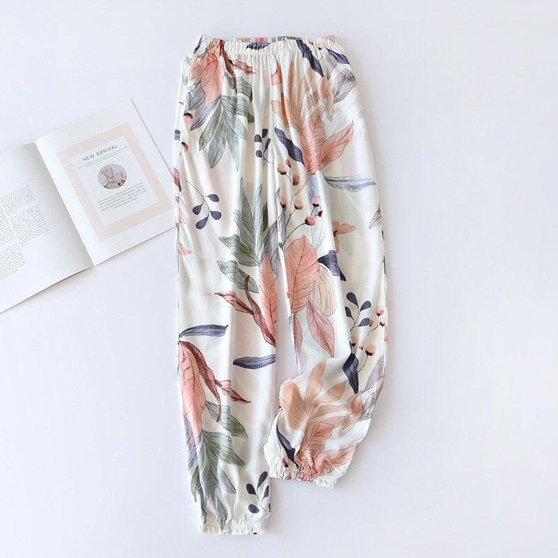 floral printed soft pants with pocket