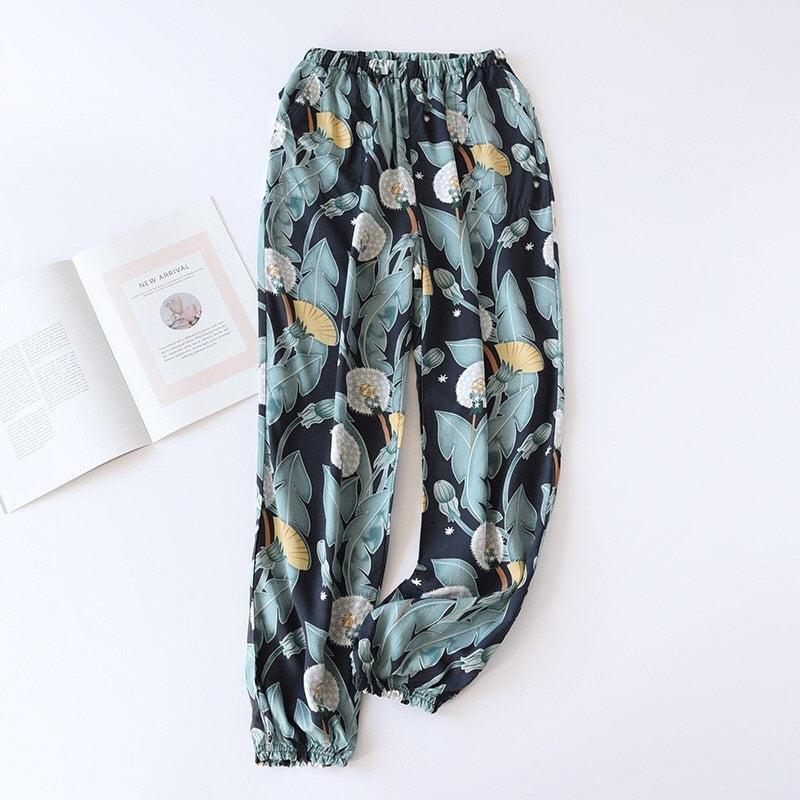 floral printed soft pants with pocket