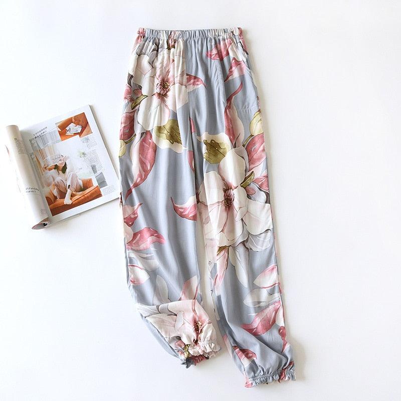 floral printed soft pants with pocket