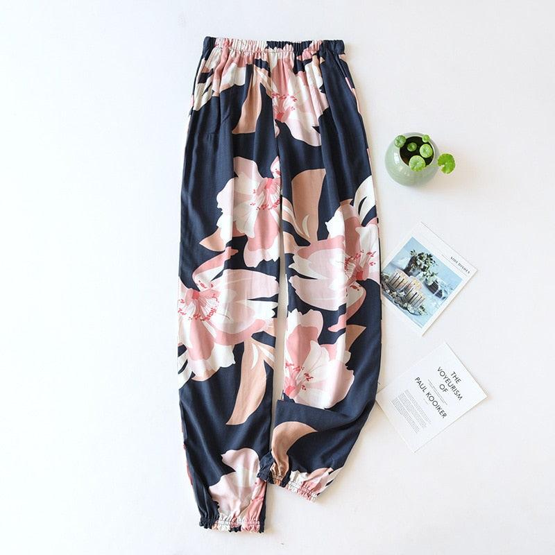 floral printed soft pants with pocket
