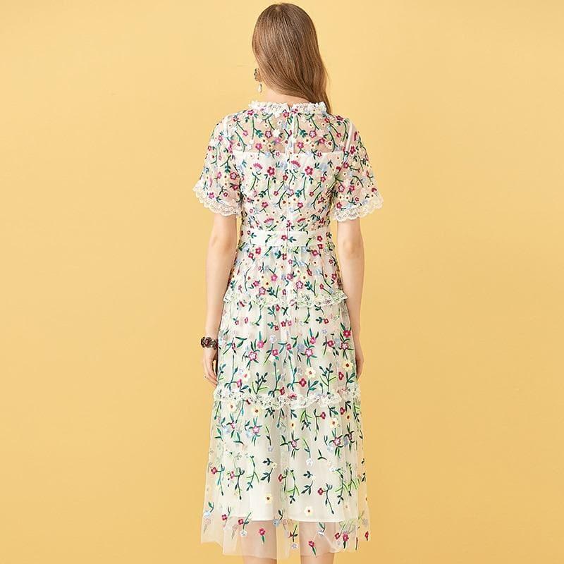 embroidery midi vintage dress