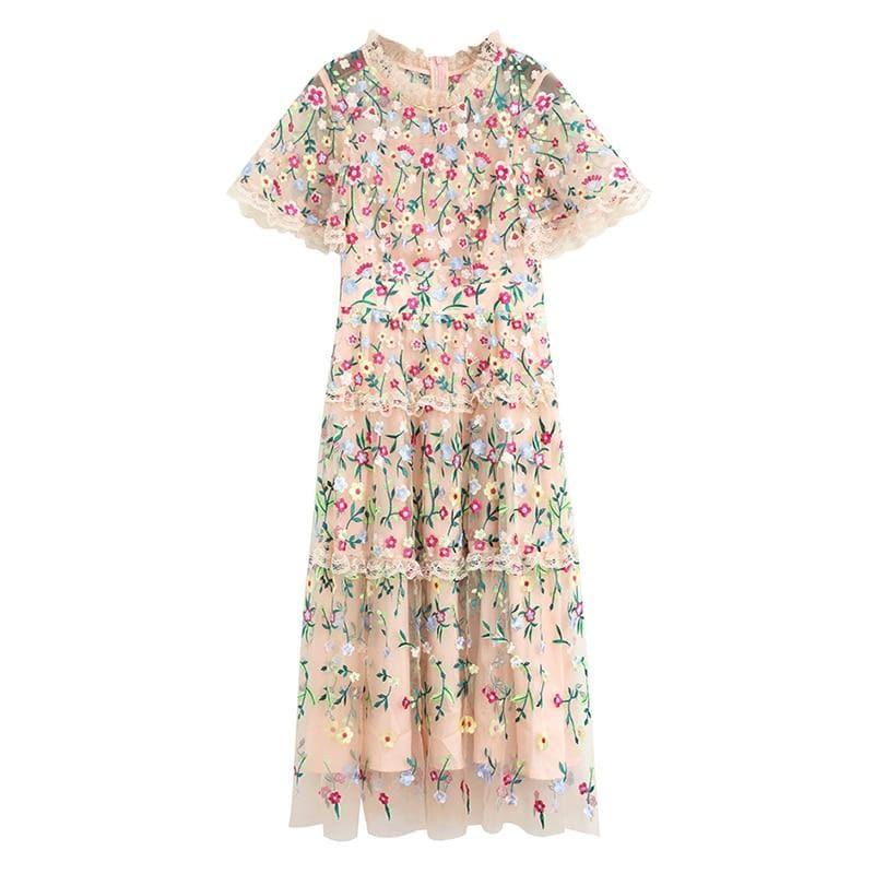 embroidery midi vintage dress