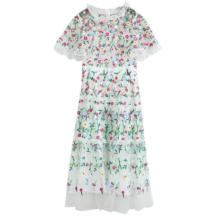 embroidery midi vintage dress