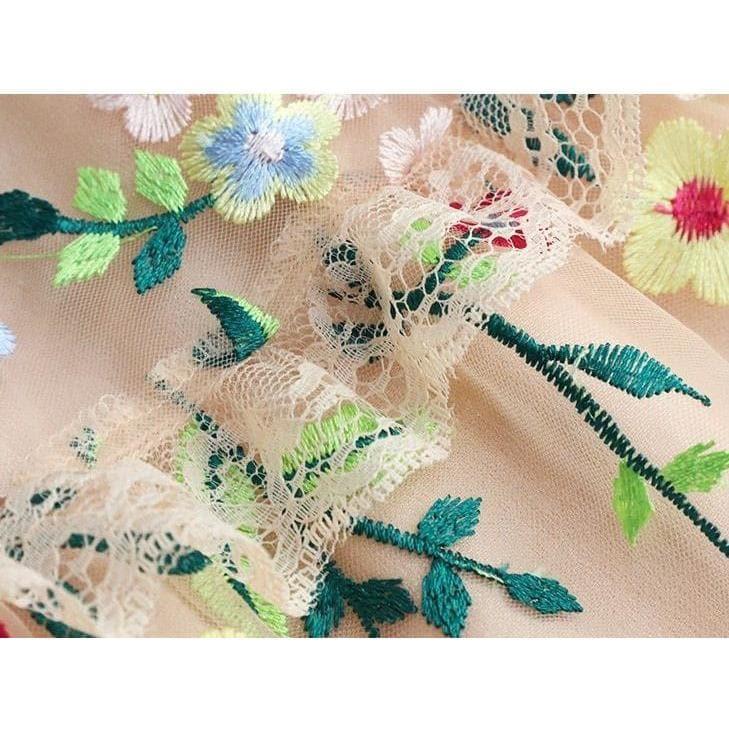 embroidery midi vintage dress