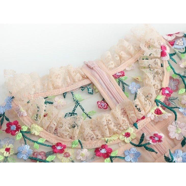 embroidery midi vintage dress