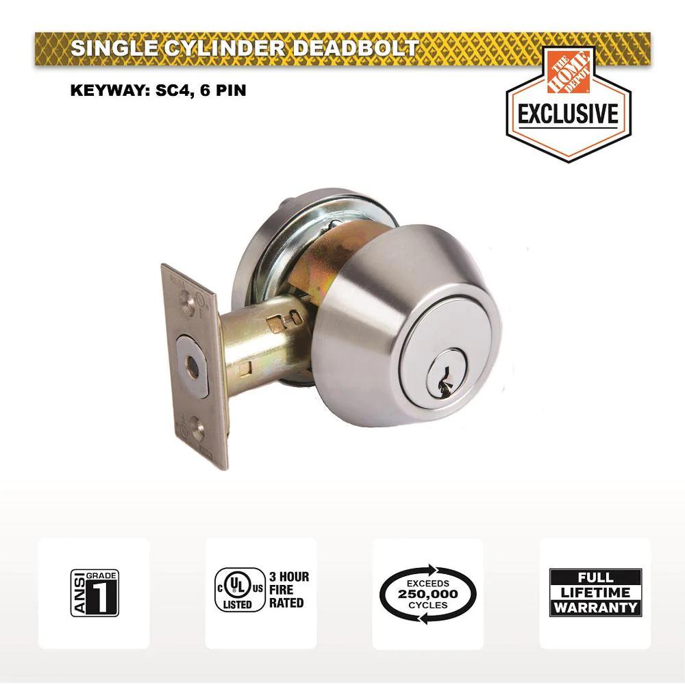 Commercial 2-3/4 in. Single Cylinder Satin Chrome Heavy-Duty Industrial Deadbolt
