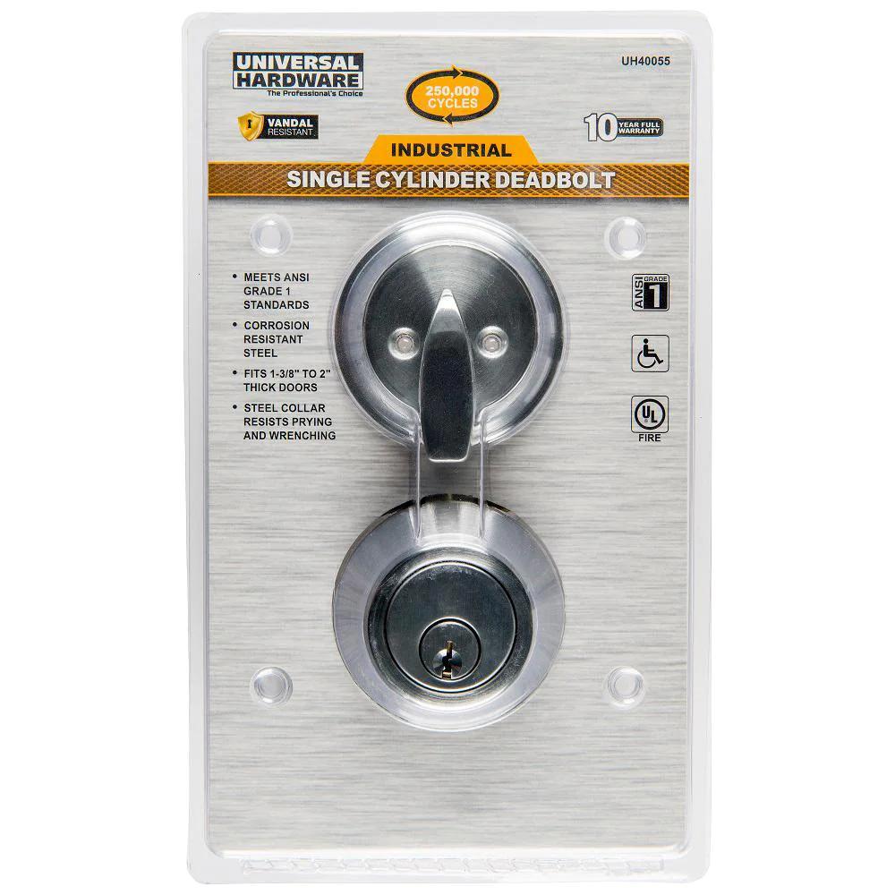 Commercial 2-3/4 in. Single Cylinder Satin Chrome Heavy-Duty Industrial Deadbolt