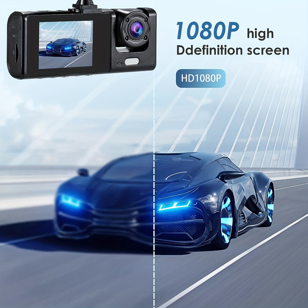 3 Channel Dash Cam Front And Rear Inside, 1080P Car DVR Camera Video Recorder G-Sensor Night Vision/ParMonitor/Accident Lock/Loop Recording