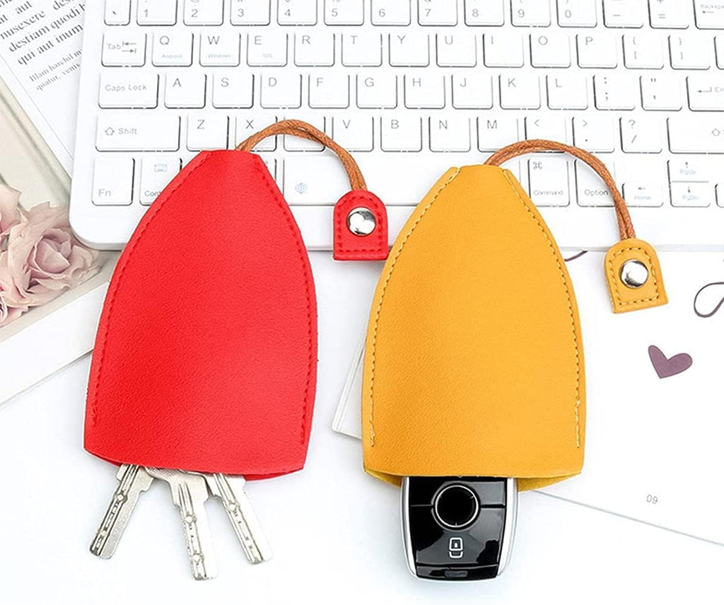 Car Key Case, 2PCS Creative Pull-Out Key Sleeve Keychain Bags, PU Leather Large-Capacity Protective Key Holder Hook (Red)
