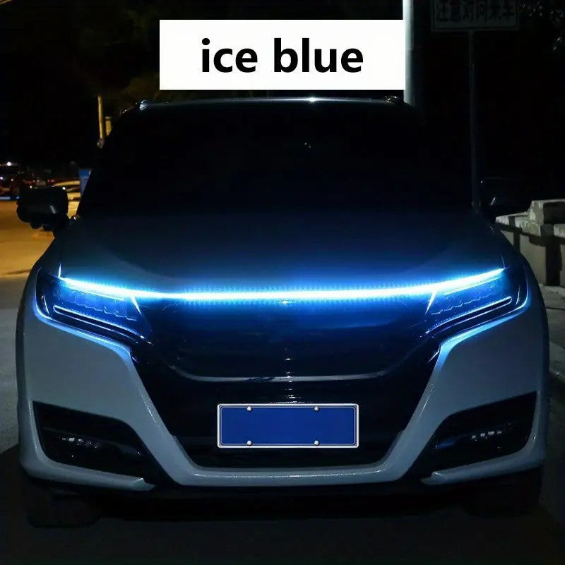1.5M/70.87in Car LED Hood Light Universal Daytime Running Light Flexible Scan Light Strip Car Decoration Atmosphere Light White Ice Blue Waterproof