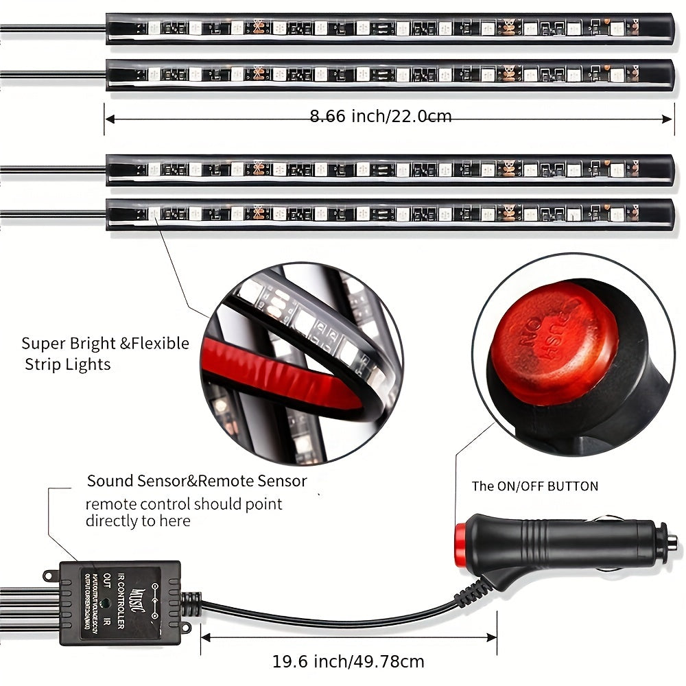 Neon LED Car Interior Ambient Foot Strip Light Kit Accessories Backlight Remote App Remote No Battery Music Control Auto RGB Decorative Lamps