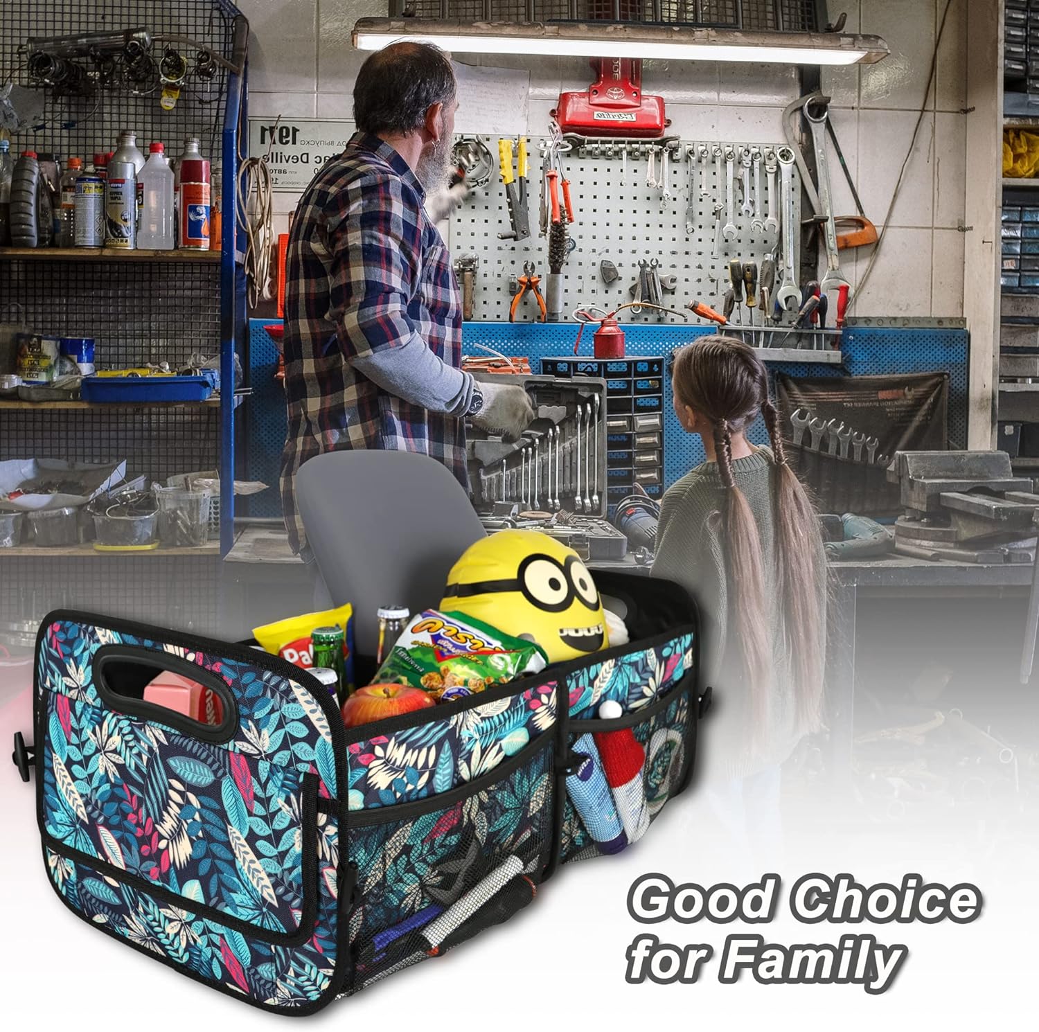 Deosk Car Trunk Organzier for suv,Car Organziers and Storage with 6 Big Pocket,Car Accessories Women/Men 50L Waterproof Polyester Car/SUV/Minivan/Truck(Medium, Leaves)