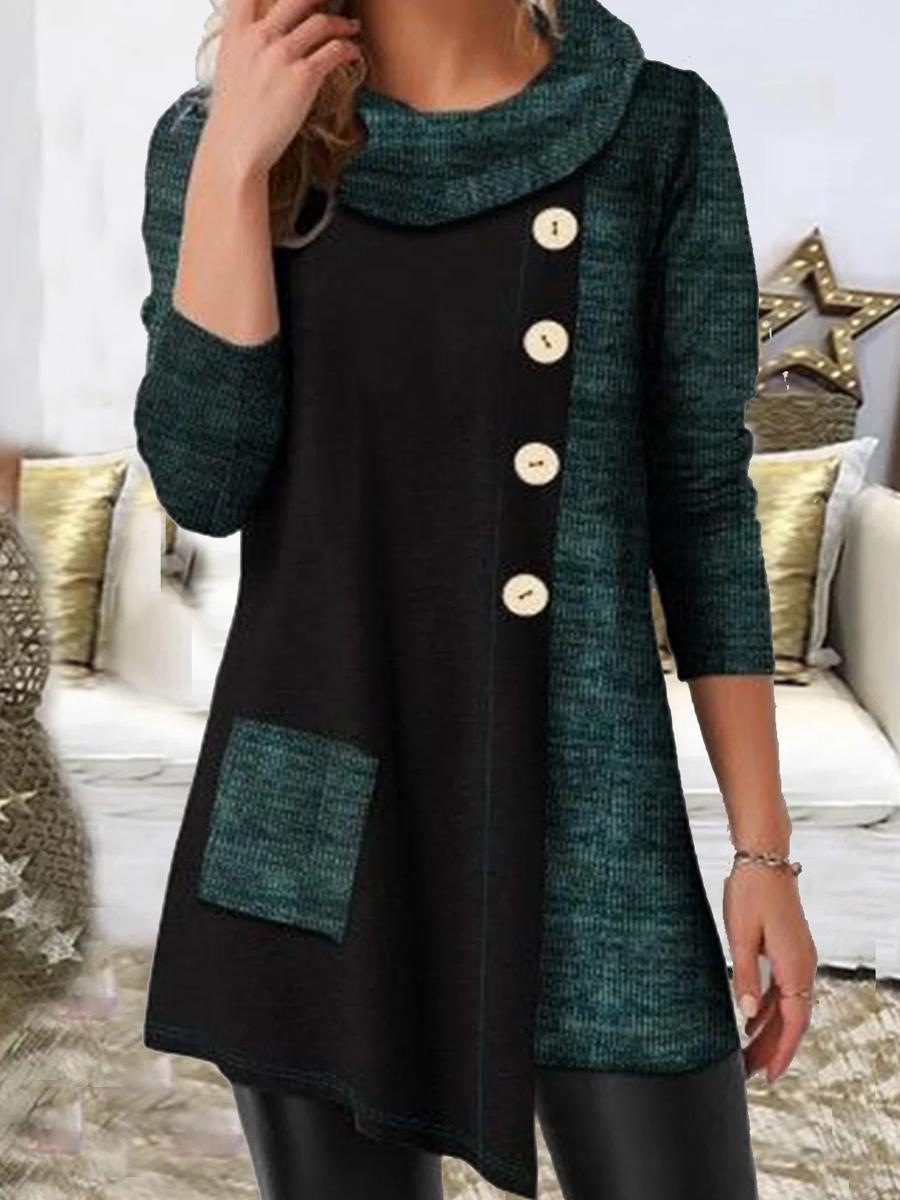 Contrast Stitching High-neck Long-sleeved T-shirt