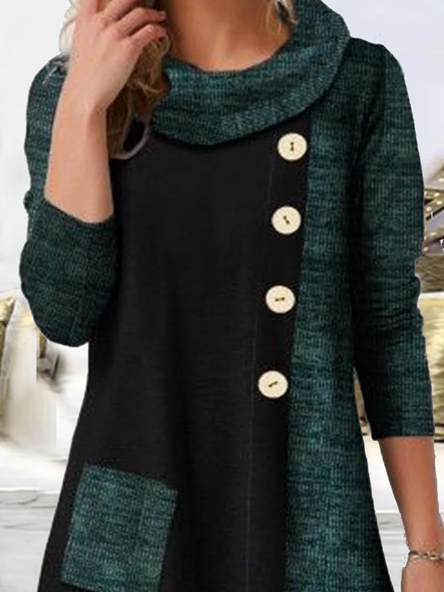 Contrast Stitching High-neck Long-sleeved T-shirt