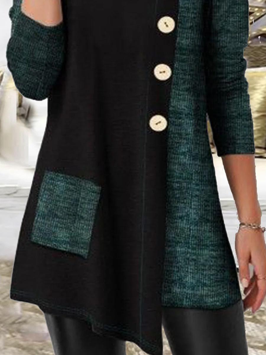 Contrast Stitching High-neck Long-sleeved T-shirt